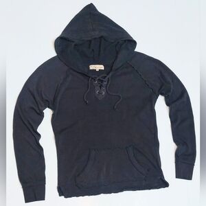 Vintage Havana Black Lace-up Hoodie With Pocket, Size S